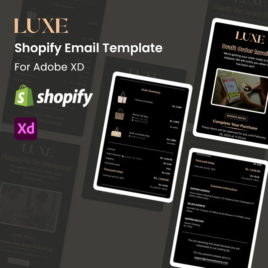Eleganz – Design von Shopify-Benachrichtigungen und Transaktions-E-Mails – Adobe XD