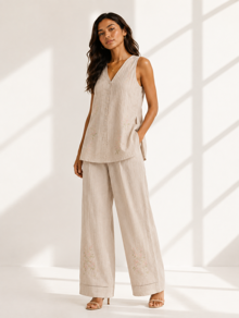 Sand Whisper Sleeveless Linen Set