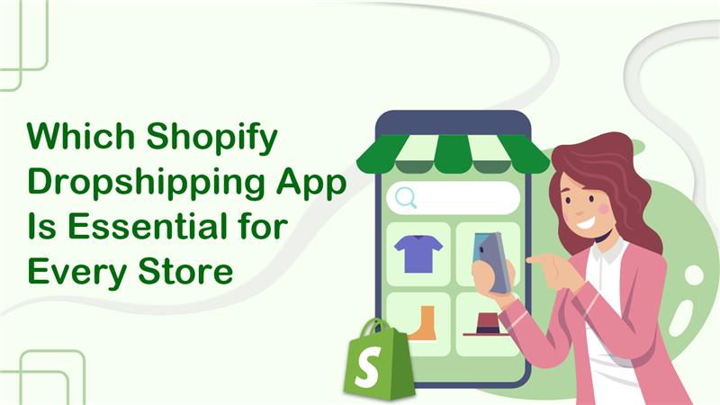 Woman holding a smartphone pointing to a large mobile storefront illustration with blog title