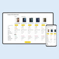Product comparison interface on a computer screen with smartphone view.