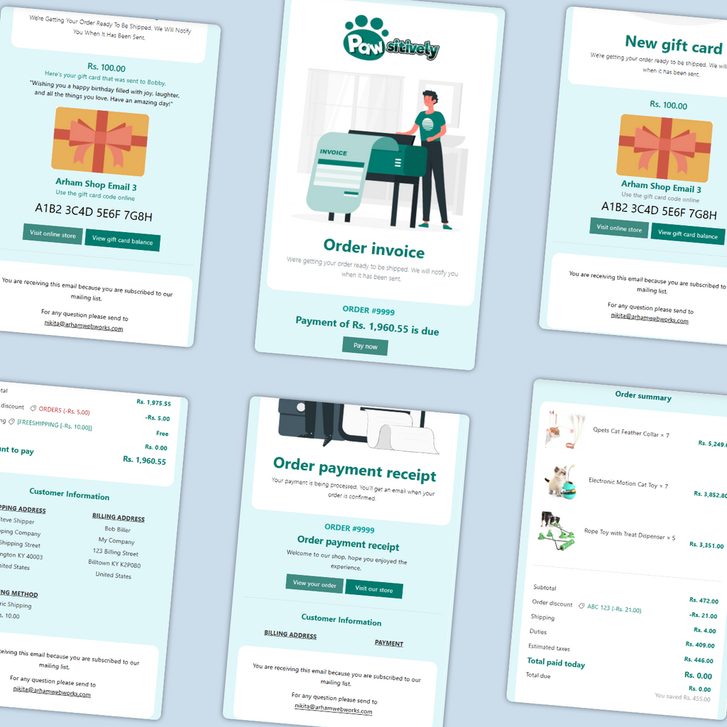 Collection of order-related documents on a light blue background