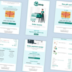 Collection of order-related documents on a light blue background