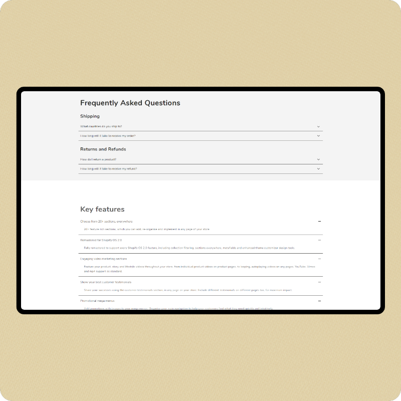 #4 FAQ section template for Shopify 