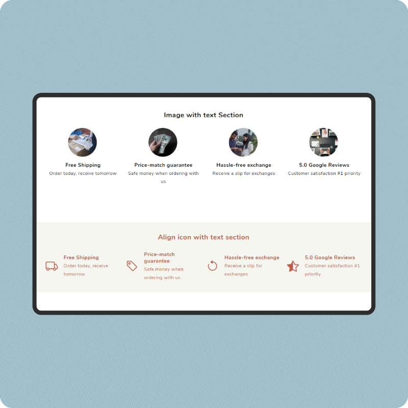Icon With Text Section Template for Shopify