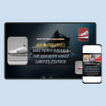 Promotional display for Nike Air Max Series with smartphone showing the same design.
