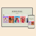 E-commerce website with product categories displayed on a tablet and phone.