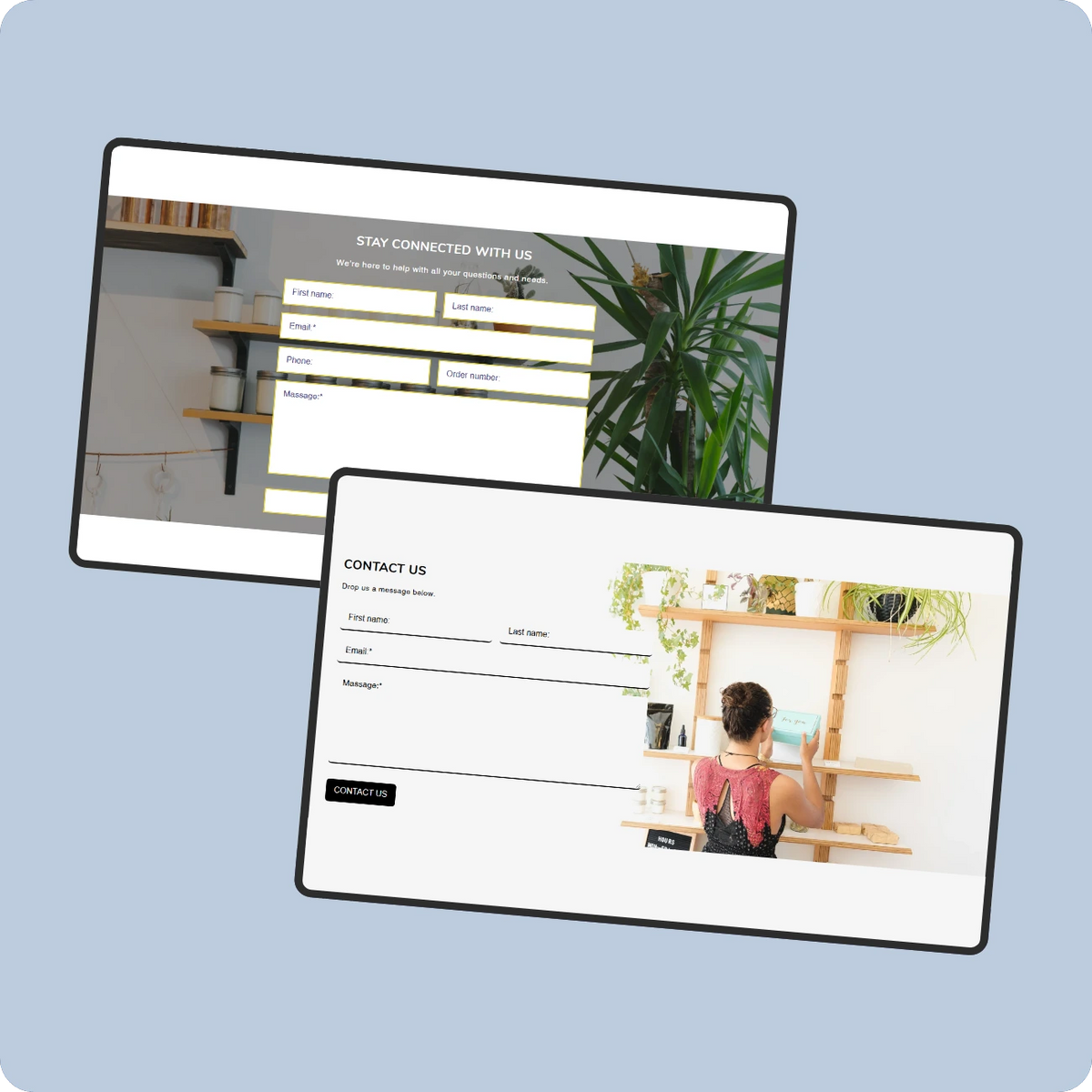 Contact us forms displayed on modern website layouts 