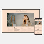 Digital product display with a woman applying cream, featuring 'Bring It Home Today' text on a beige background.
