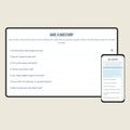 Screen displaying a customer support FAQ section on a tablet and smartphone.