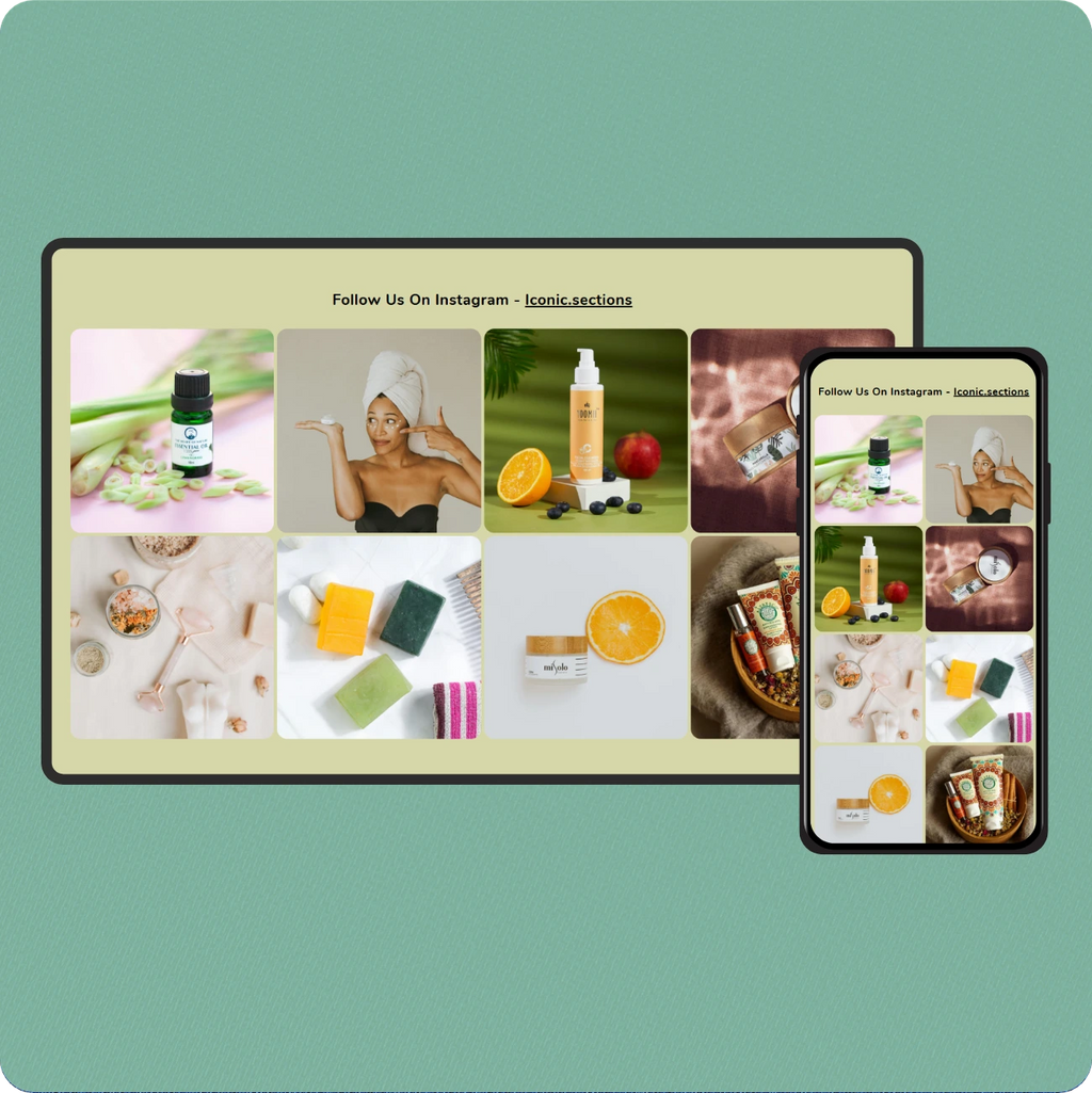 Instagram skincare product collage with mobile preview.
