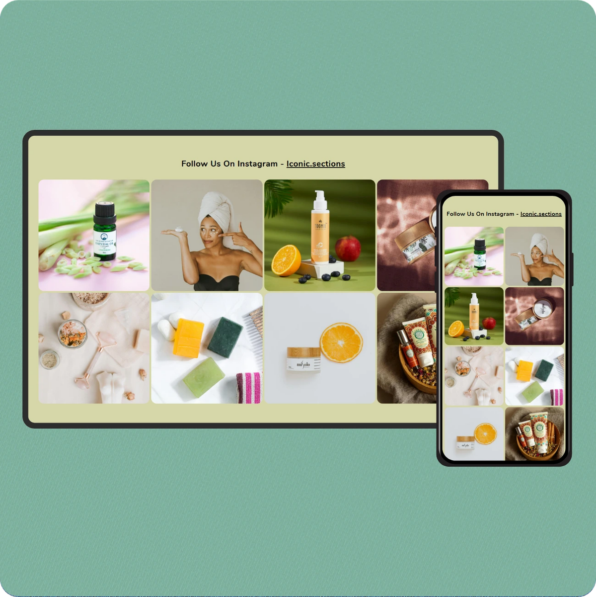 Instagram skincare product collage with mobile preview.