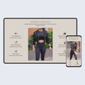 Smartwatch advertisement on a tablet and phone with a woman in athletic wear.