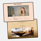 Two digital display screens showing lifestyle and product images on a white background.
