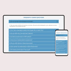 Frequently Asked Questions section on a screen with a smartphone displaying the same content.