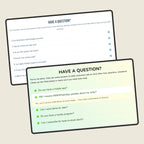 Two questionnaires on a beige background, one with text and the other with checkboxes.