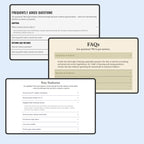 Screenshots of a website with FAQs and key features sections on a light blue background.