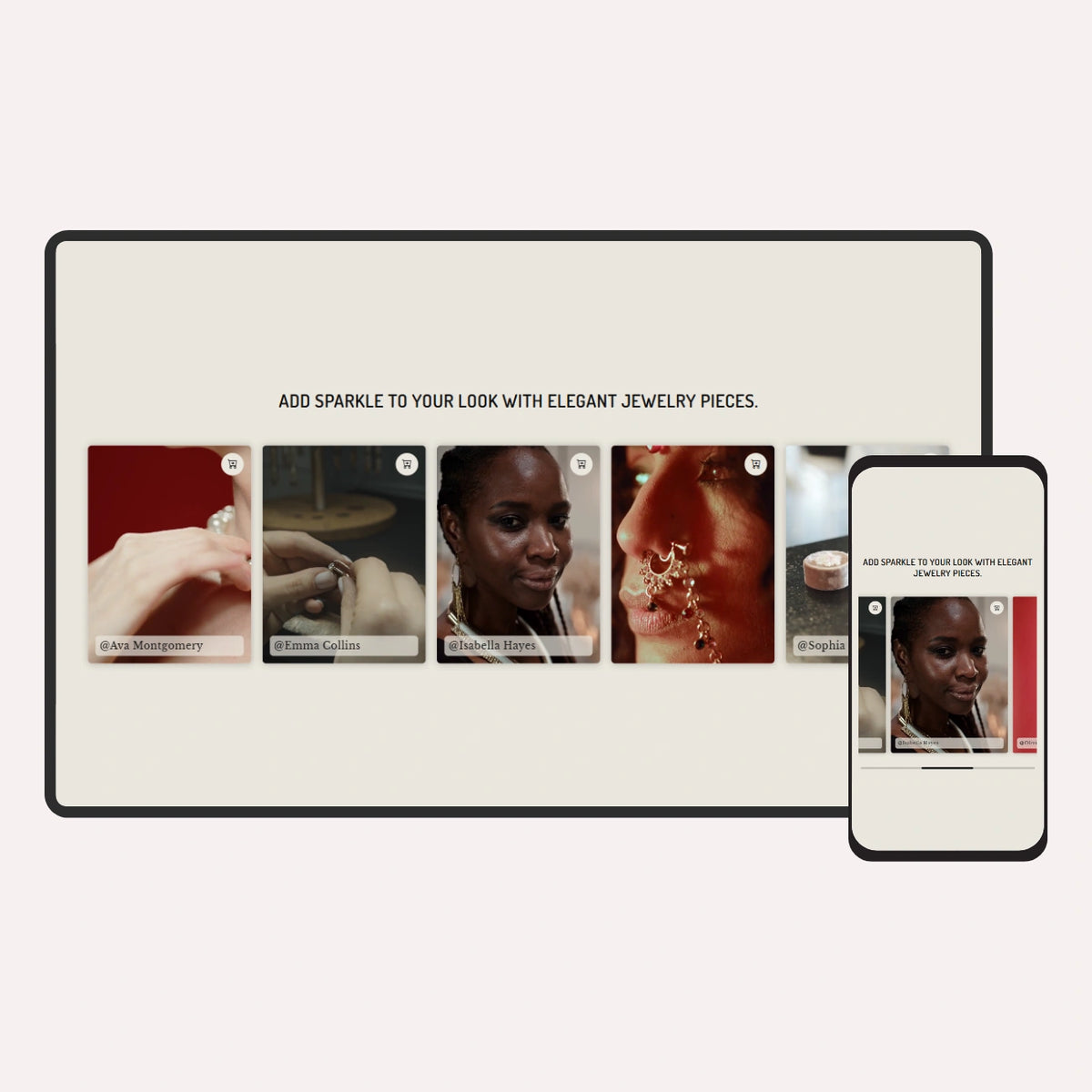 Digital display with jewelry advertisement featuring a woman wearing earrings.