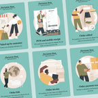 Collection of 'Florianne Rose' branded cards showing different stages of an order process.