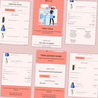 Collection of order-related documents on a pink background
