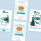 Set of email templates with 'Pawtectively' branding on a light blue background