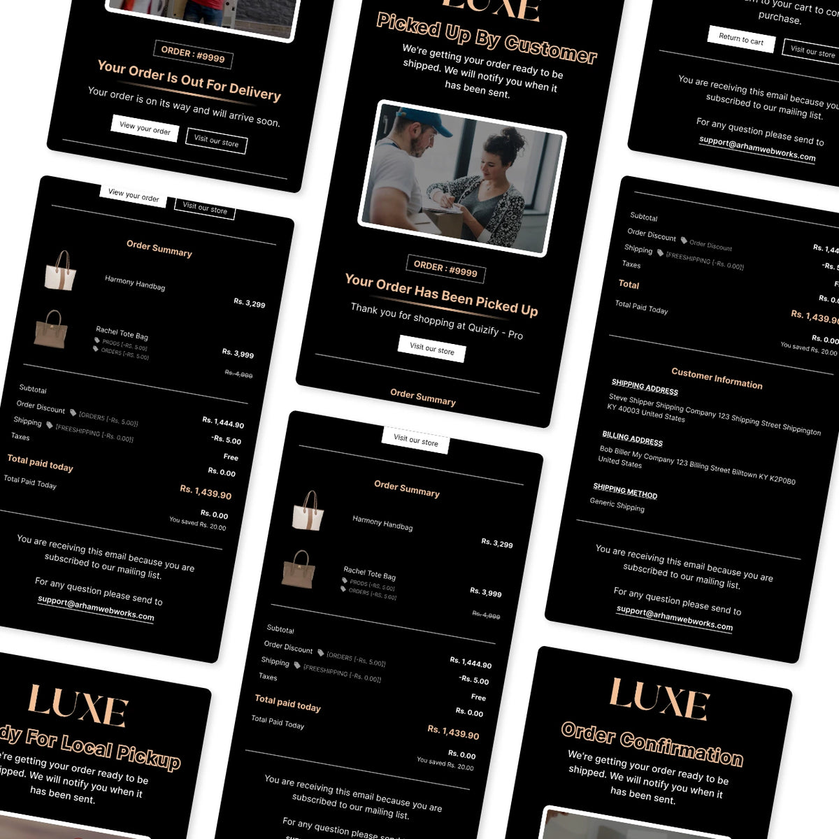 Luxe - Shopify Notification and Transactional Emails Design - Adobe XD