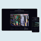 Large monitor and smartphone displaying financial market data on a light blue background