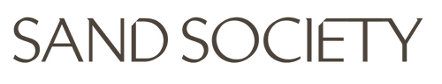 Text 'SAND SOCIETY' in a bold, sans-serif font on a black background