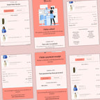 Collection of order-related emails on a pink background