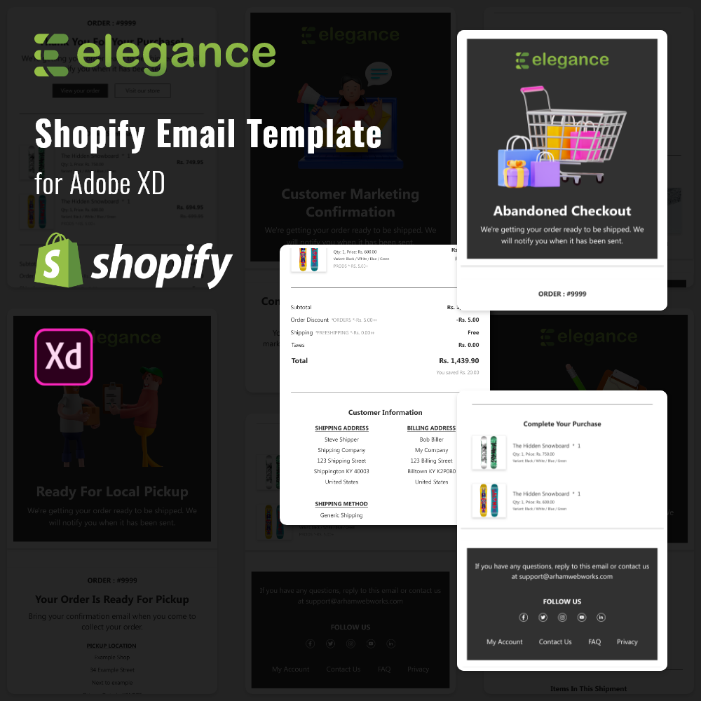 Elegance - Shopify Notification and Transactional Emails Design - Adobe XD