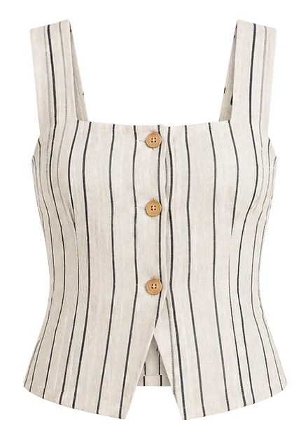 Santorini Stripe Linen Set - Top