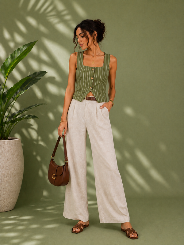 Santorini Stripe Linen Set